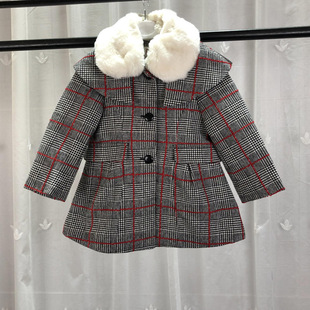 迪迪L品牌撤柜童装中小童女童千鸟格呢大衣儿童秋冬夹棉呢子外套