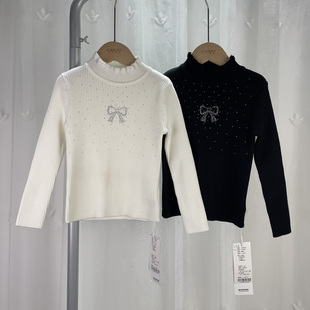 宝W品牌撤柜童装 中小童女童半高领百搭打底毛衣儿童秋冬烫钻线衫