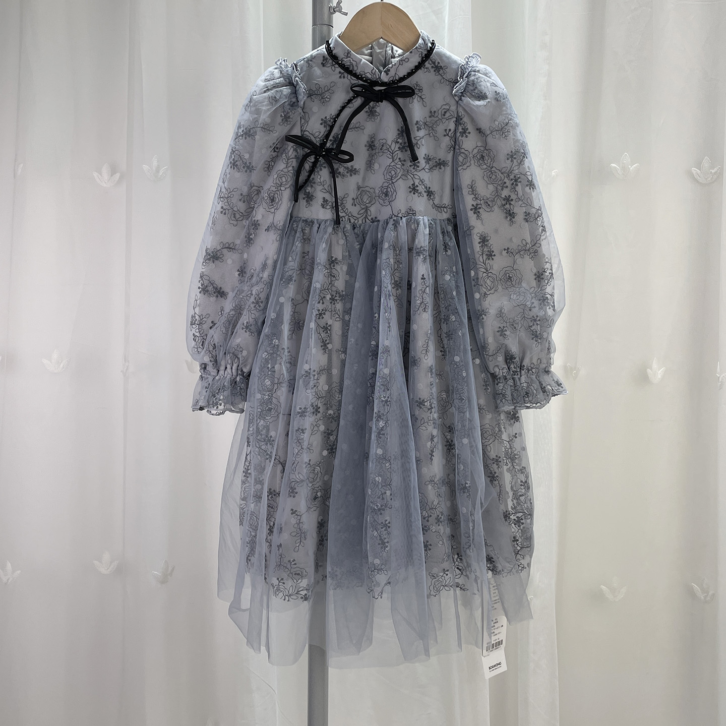 宝W品牌撤柜童装中大童女童网纱连衣裙儿童秋冬加绒网纱裙旗袍裙