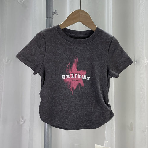 Z 品牌折扣童装女中童短袖T恤衫儿童夏季修身短款上衣辣妹装