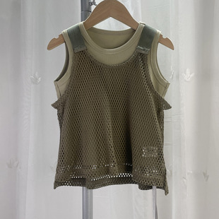 中大童女童时尚 修身 背心儿童夏季 短款 2件套上衣 宝W品牌折扣童装