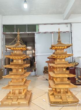 中国古建筑五层塔模型江苏无锡金丝柚木拈花湾拈花塔工艺品摆件