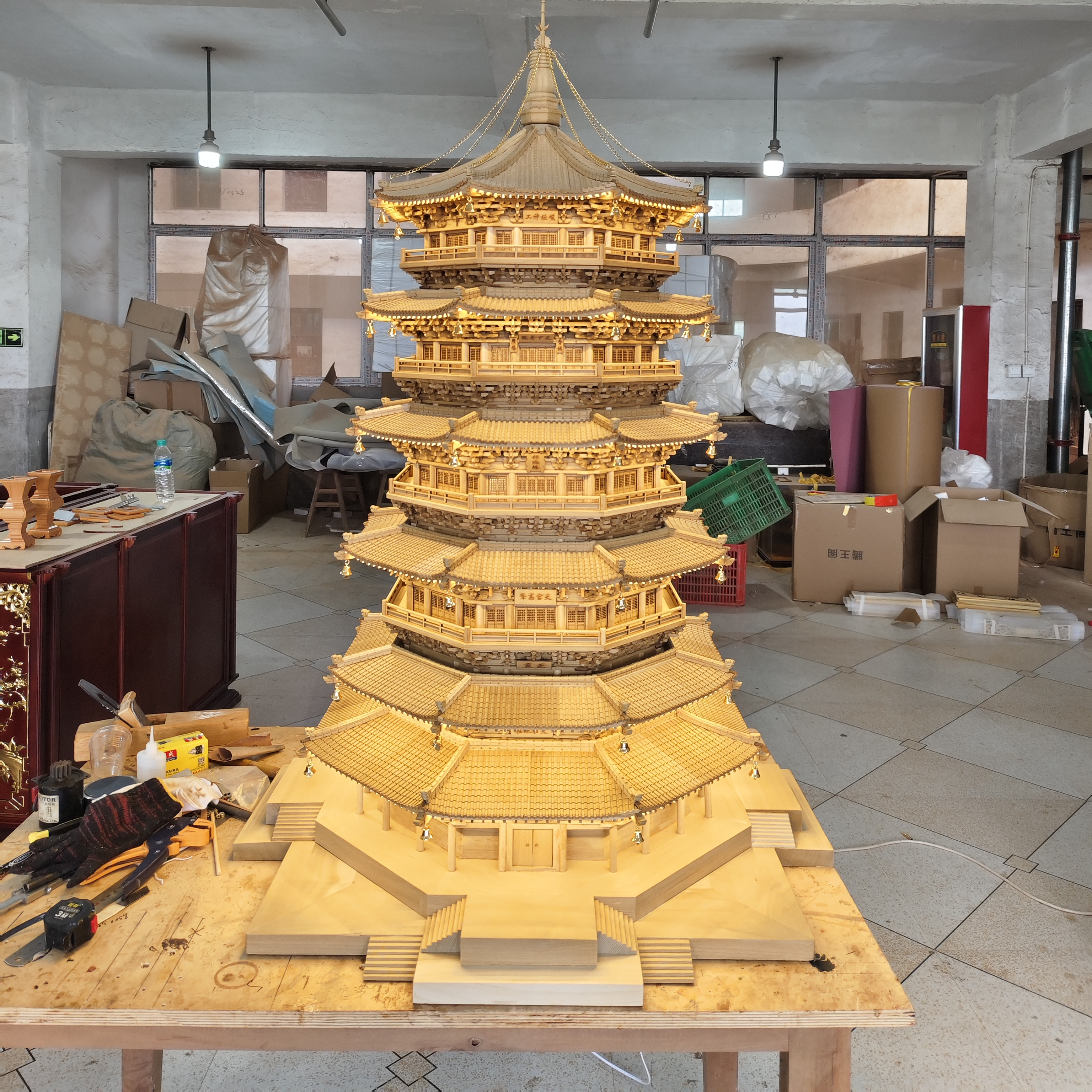中国古建筑模型摆件释迦佛塔1米25高金丝柚木应县木塔摆件礼品