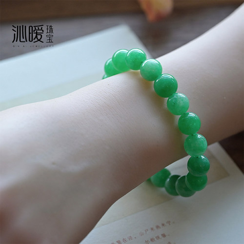翡翠色阳绿手串豆绿苹果绿玉石女