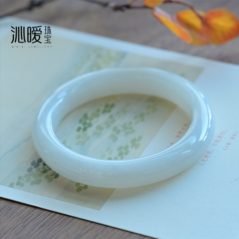 保真天然和田玉手镯羊脂白玉镯子纯白色手镯一物一图玉镯女款饰品