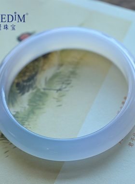 白玛瑙手镯半山水灰紫色玉髓冰种细条天然荔枝冻烟雨江南玉镯水晶