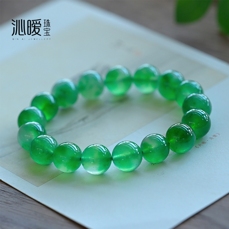 阳绿冰飘花手串大颗粒手链女款