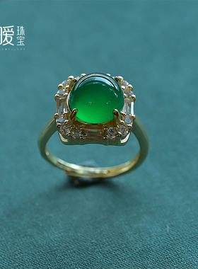 冰种绿玛瑙戒指镶嵌蛋面戒子女饰