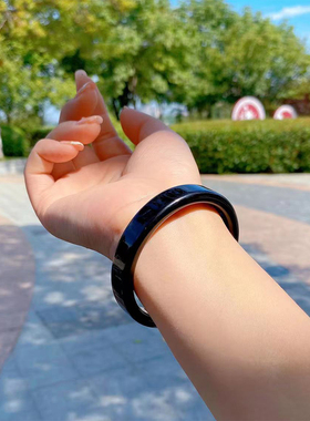 天然黑曜石手镯女窄款宝石黑方镯平边墨黑色玉镯原创水晶镯子礼物