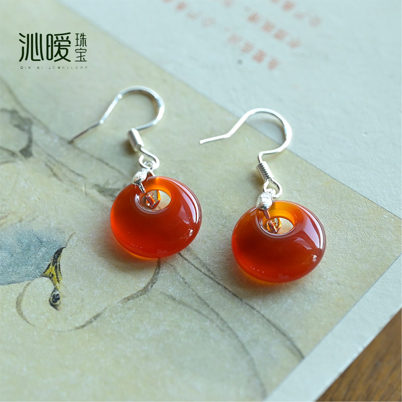 红玛瑙耳坠女平安扣红玉髓天然耳环汉服国风复古耳饰水晶生日礼物,饰品/流行首饰/时尚饰品新,耳环,淘宝优惠券,粉丝福利购,淘宝优惠卷