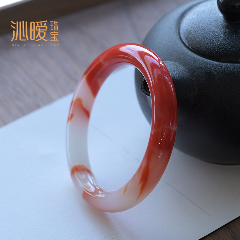 半山半水飘花手镯红色锦鲤琉璃镯子复古风圆条汉服配饰酷似鸡血石