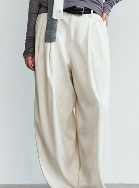 Aevum Form 2025秋季新款麻感老钱风拼接腰头简约通勤百搭休闲裤