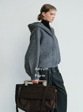 Aevum Form 2025秋冬新款骆马绒混纺拉链连帽双面尼外套