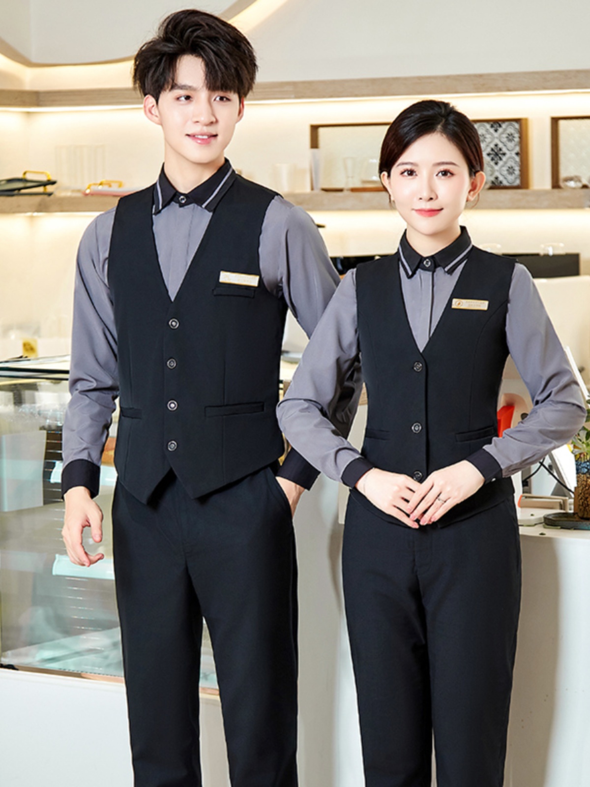 酒吧KTV酒店服务员工作服西餐厅咖啡店电影院男女马甲衬衫套装秋