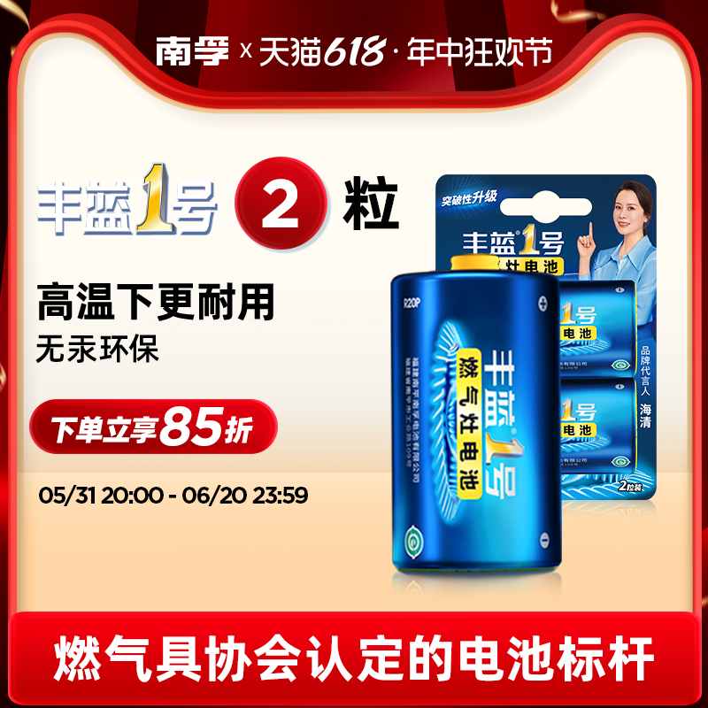 丰蓝1号 南孚电池燃气灶电池煤气灶热水器大号干电池一号碳性干电池手电筒天然气灶专用1号大电池2粒装无汞