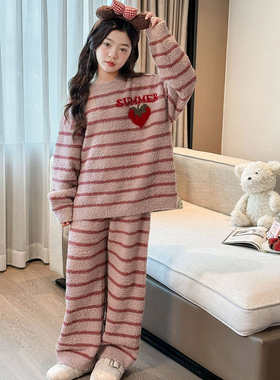 女童厚家居服套装法兰绒加厚睡衣