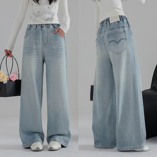 2026新款女大童牛仔裤春秋款薄款裤子初中生女孩青少年直筒阔腿裤
