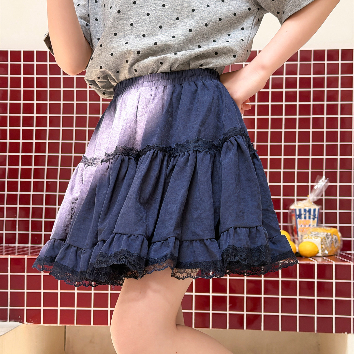2026新款女大童藏青色公主短裙