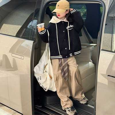 女童棒球服外套加绒一体绒外套