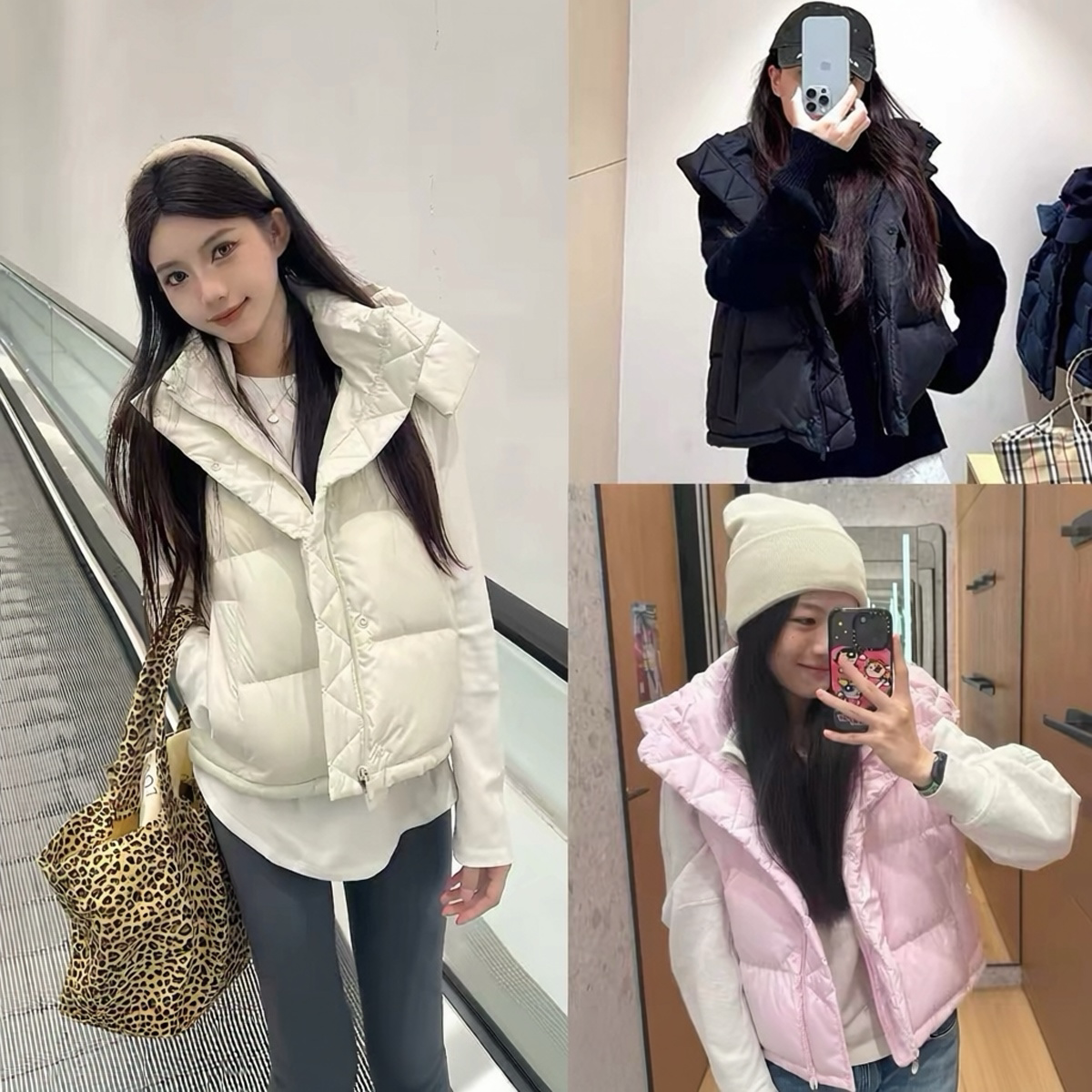 加拿大IuIu羽绒服马甲四格泡芙连帽保暖女款坎肩外套秋冬