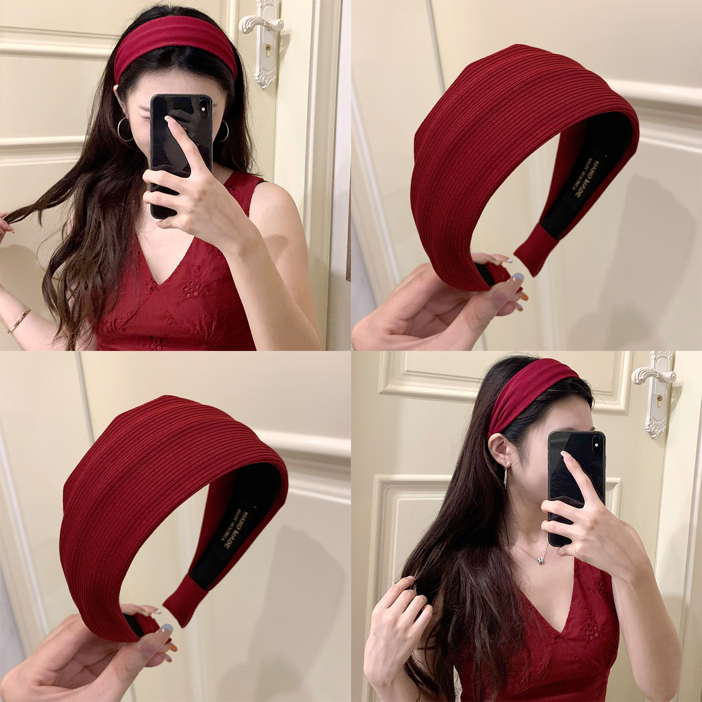 不败美人！显白酒红发箍！巨复古压发发箍高级感宽边圣诞节头箍女