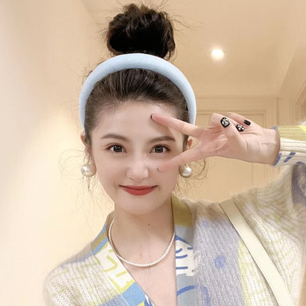 百搭蓝色高颅顶发箍女2025新款宽边发捆海绵压发高级感女发卡头箍