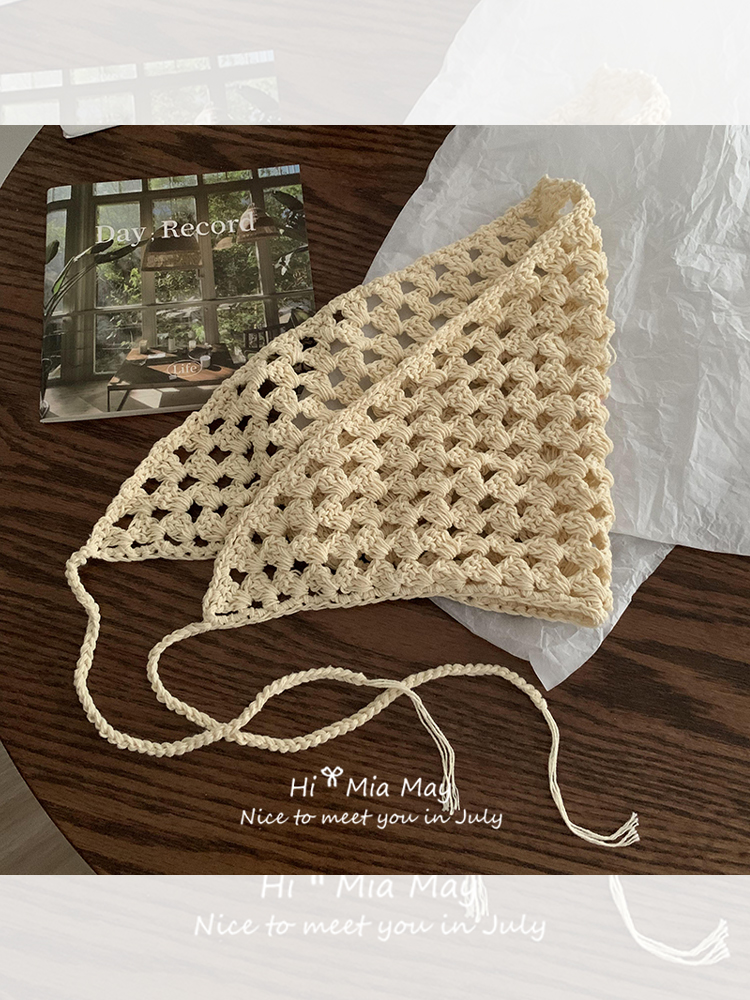 Fairy Fujii tree with hollow knit headscarf bag head triangle scarf retro seaside French fashion photo hat