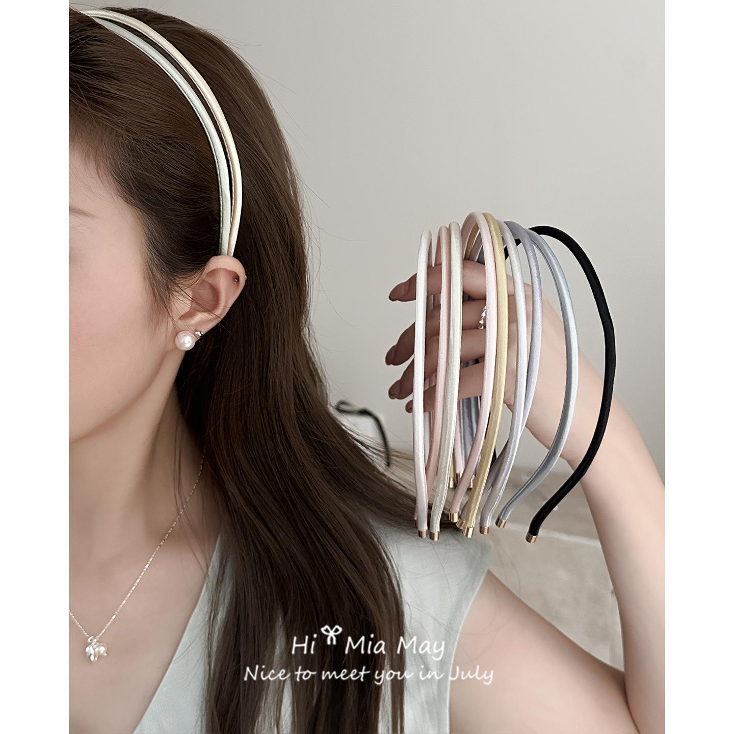 奶油马卡龙~韩国百搭极简风高级感头箍女纤细细边缎面猫眼发箍夏