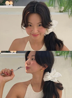 fever赵露思同款蕾丝大肠发圈头绳2025新款复古法式白色头花头饰