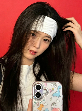 李知恩iu同款白色条纹针织发带不勒头美式运动高弹力束发带头带女