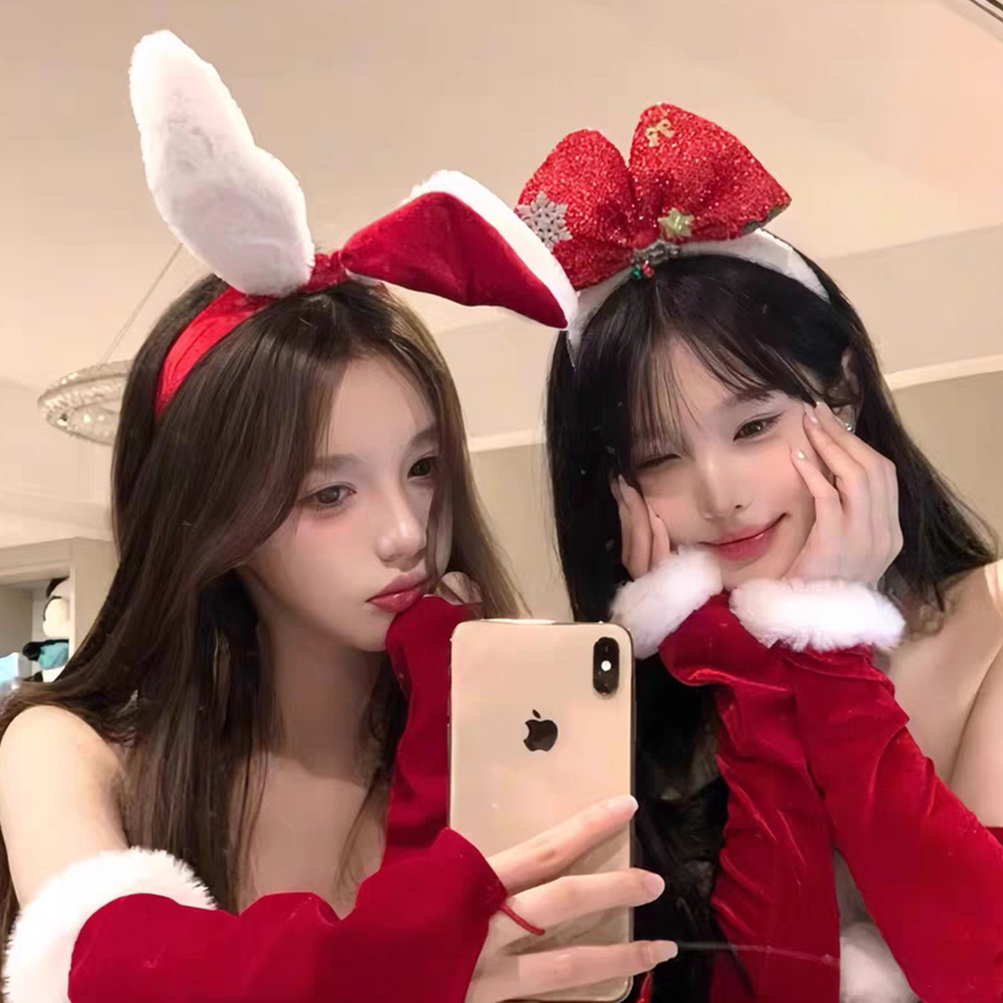 圣诞节拍照氛围感兔耳蝴蝶结发箍女发饰甜美头箍cos装扮服装配饰