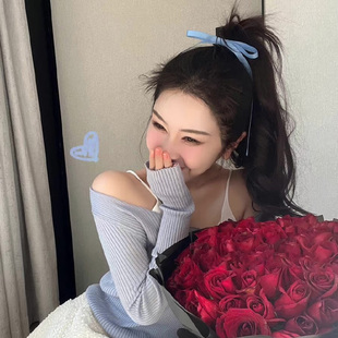 芭蕾风蓝色丝带蝴蝶结发夹甜美少女超仙编发发卡2024新款 2个装