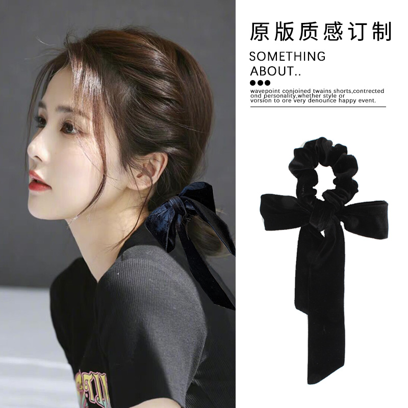 黑色丝绒飘带蝴蝶结发圈
