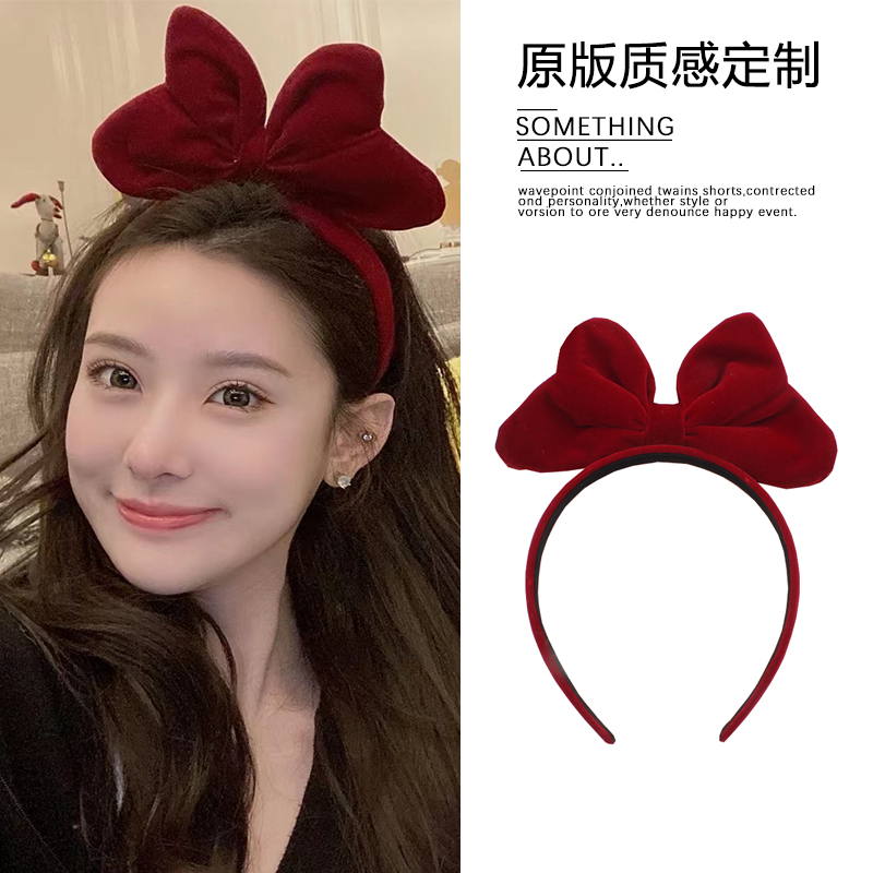 新年红色蝴蝶结发箍发饰