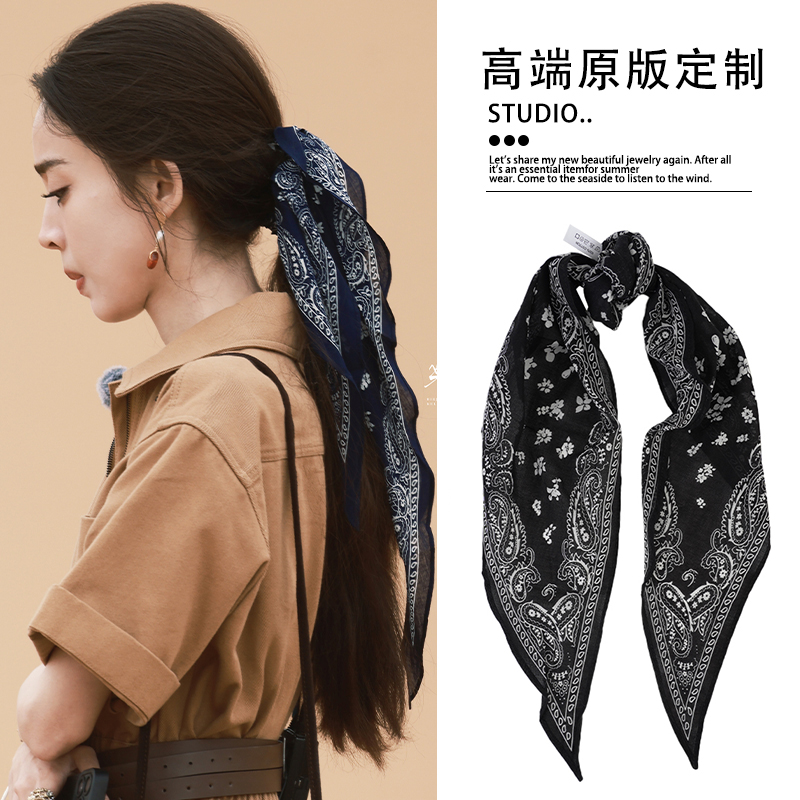 头巾复古腰果花发带丝巾绑发扎头发的发圈飘带头绳发饰女2025新款
