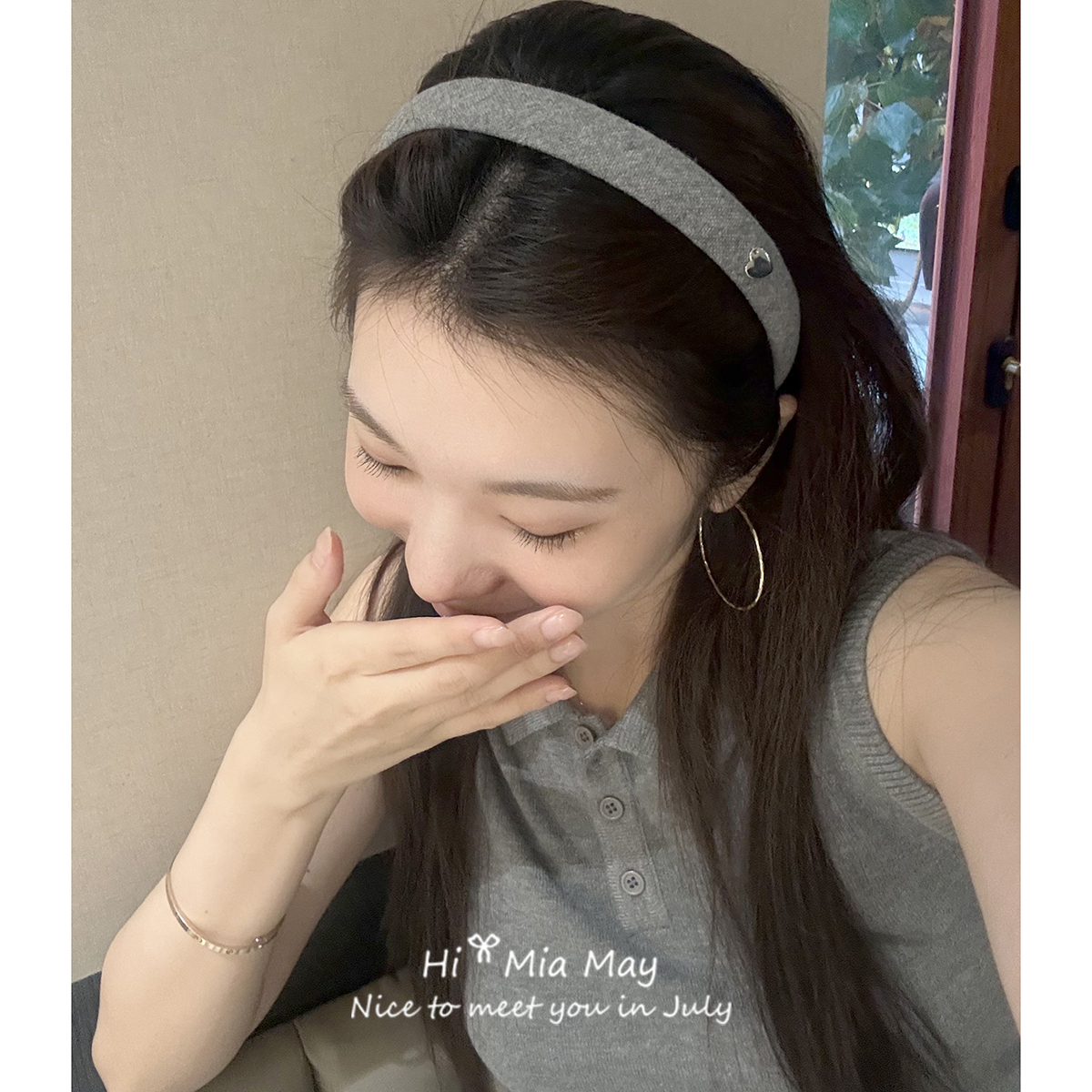 90s美式甜心少女~薄针织细灰色发箍高级感vintage发卡2025年新款