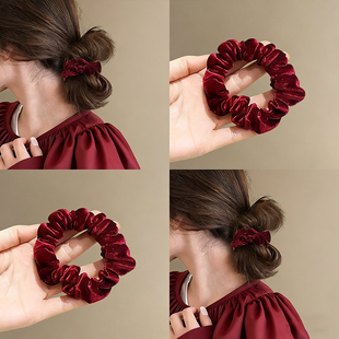 秋冬复古红色丝绒小肠发圈女款 高弹力耐用扎发头绳圣诞节新年发饰