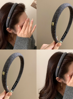 高智灰！猪鼻子金标灰色发箍！复古头箍女外出高颅顶发卡旅行发饰