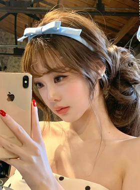 蓝色芭蕾风缎带蝴蝶结发箍女款公主发饰高颅顶细款不勒头头箍发卡