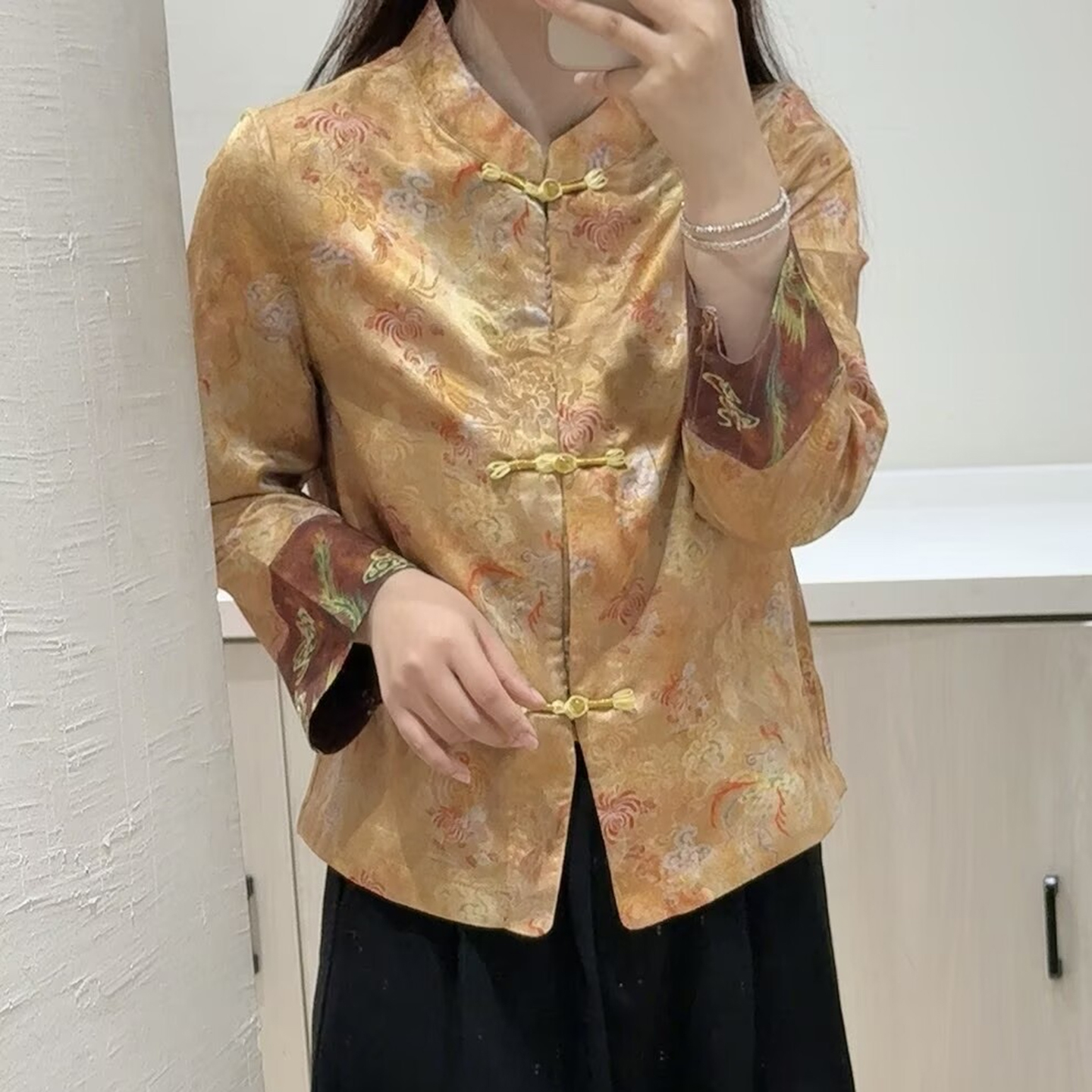 新中式国风盘扣外套女2025春秋新款复古撞色印花小个子唐装上衣潮