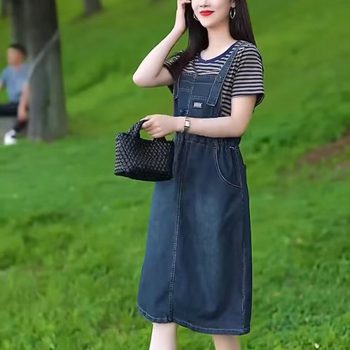 复古休闲假两件牛仔连衣裙女2026夏季新款洋气收腰显瘦时尚背带裙