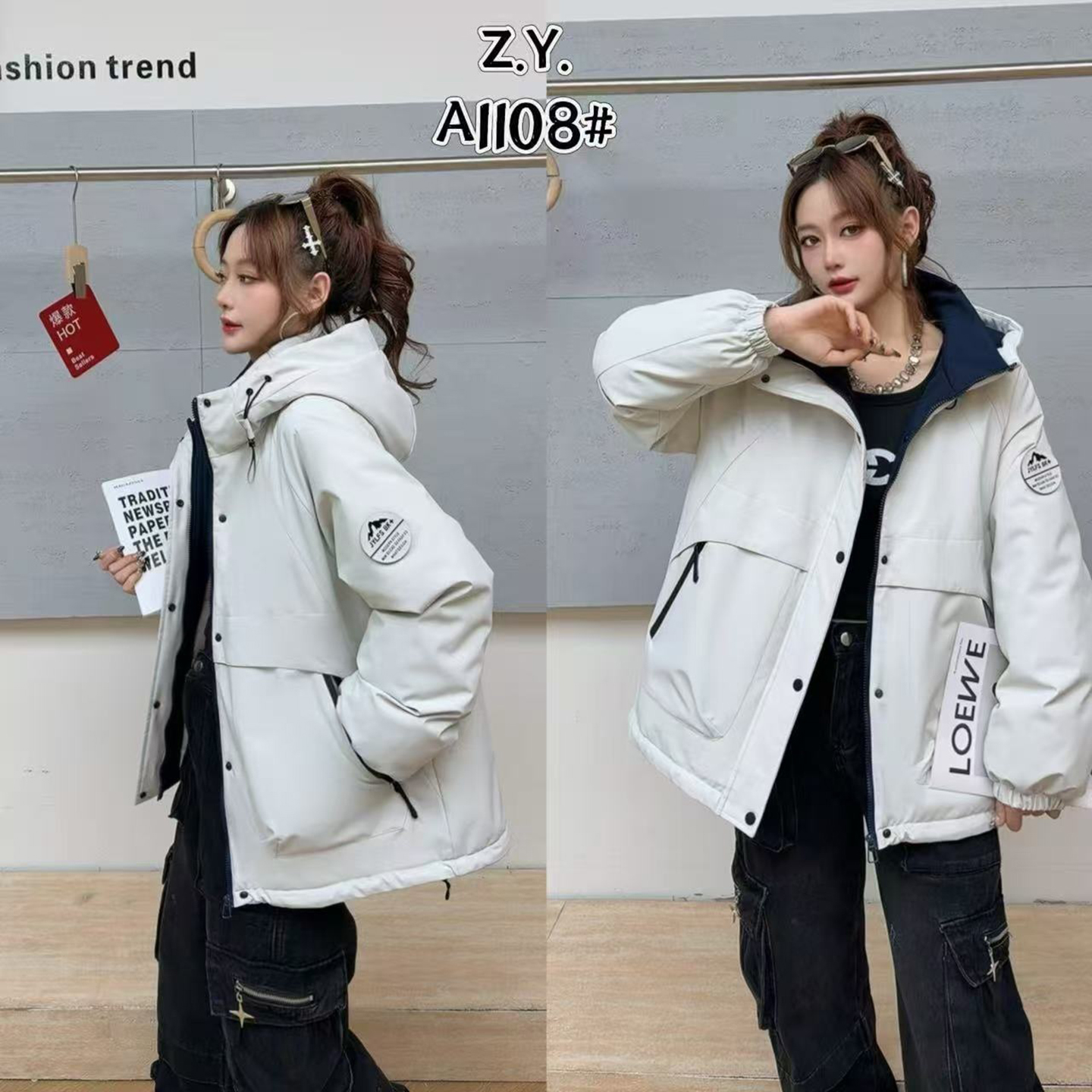 欧货时尚连帽工装冲锋衣女2025冬季新款户外宽松加厚保暖棉衣外套