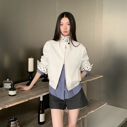莱赛尔复古领子撞色夹克外套女