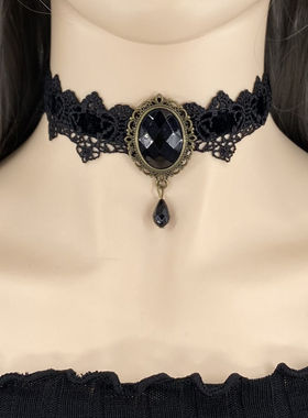 黑色choker项链镂空花朵锁骨链简约气质水滴贴脖链短款遮疤遮颈纹
