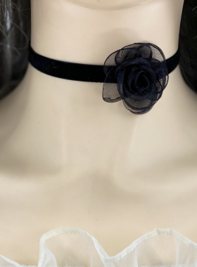 项链手链两用黑色花朵项圈