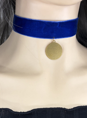 简约丝绒choker金色圆牌锁骨链