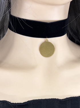 简约丝绒choker金色圆牌锁骨链