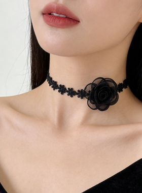 黑色蕾丝玫瑰choker项链复古百搭