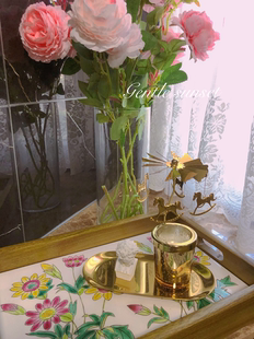 特价秒杀纯手绘瓷板画装饰画太阳花实木茶盘收纳盘木制水杯小托盘