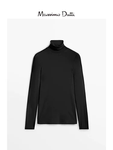 Massimo Dutti Весенний черный ростомер, базовый приятный телу лонгслив, трикотажный свитер, облегающий крой